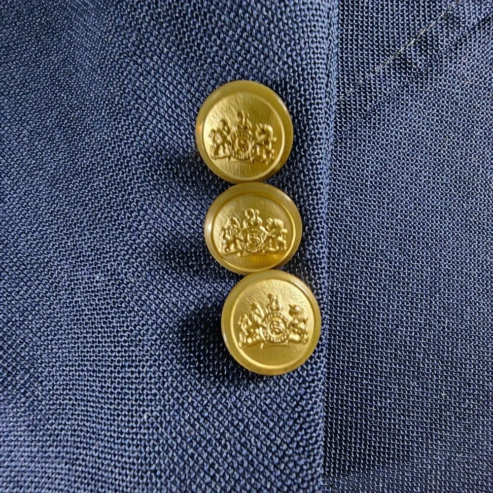 VTG Stafford Mens Navy Blue Hopsack Blazer Gold Crest Buttons USA Made Size 46R